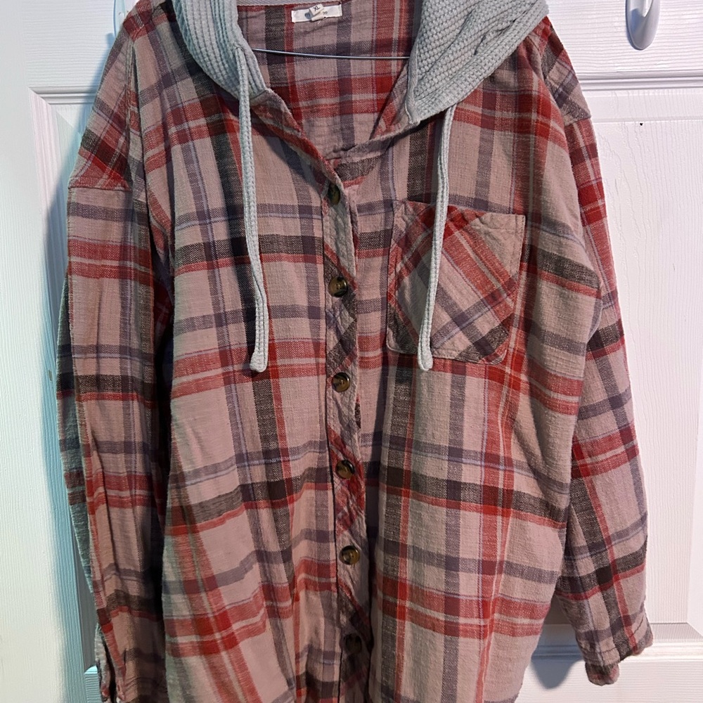 Maurices Red and Gray Plaid Hoodie
